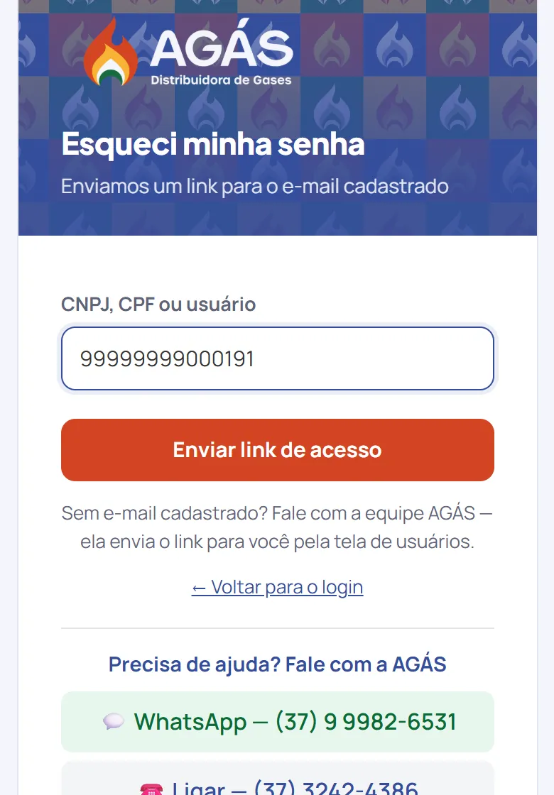 Digite o seu CNPJ ou CPF, só os números.