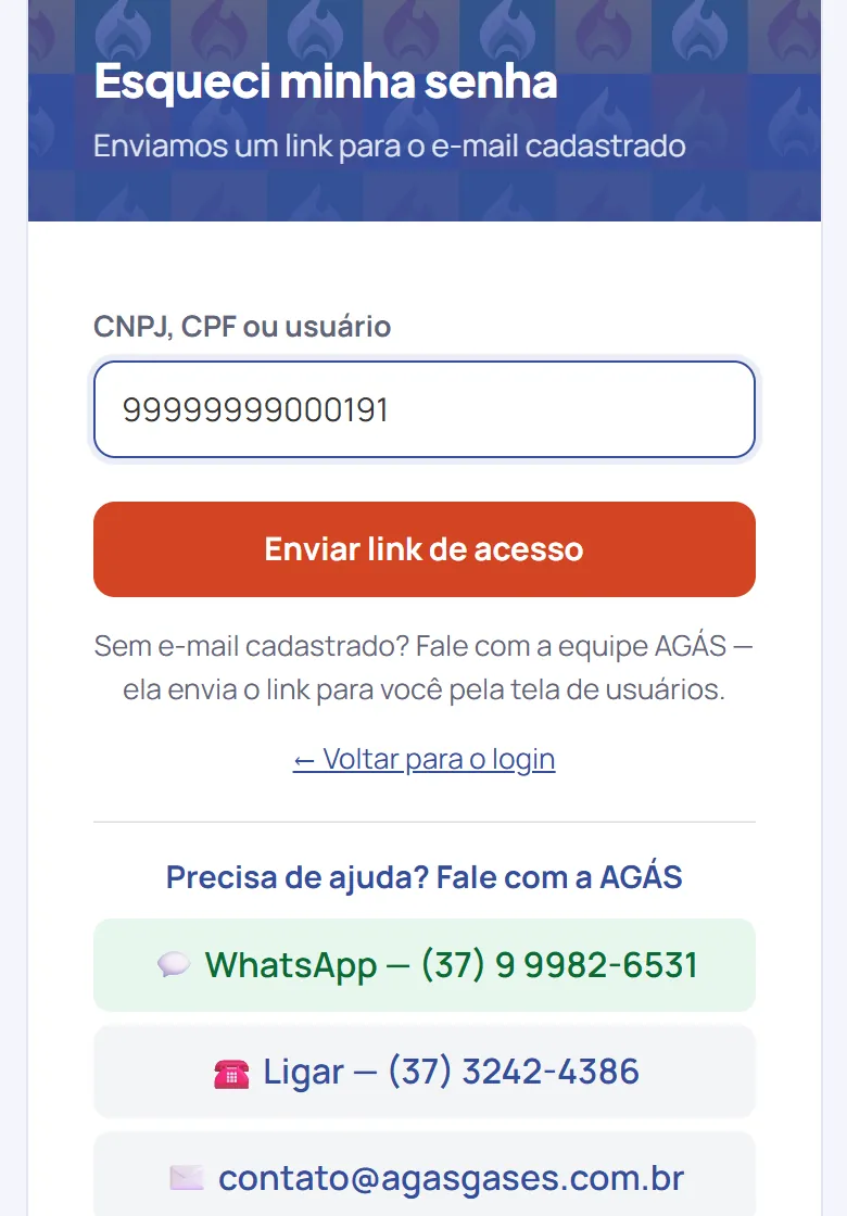 Toque em Enviar link de acesso.