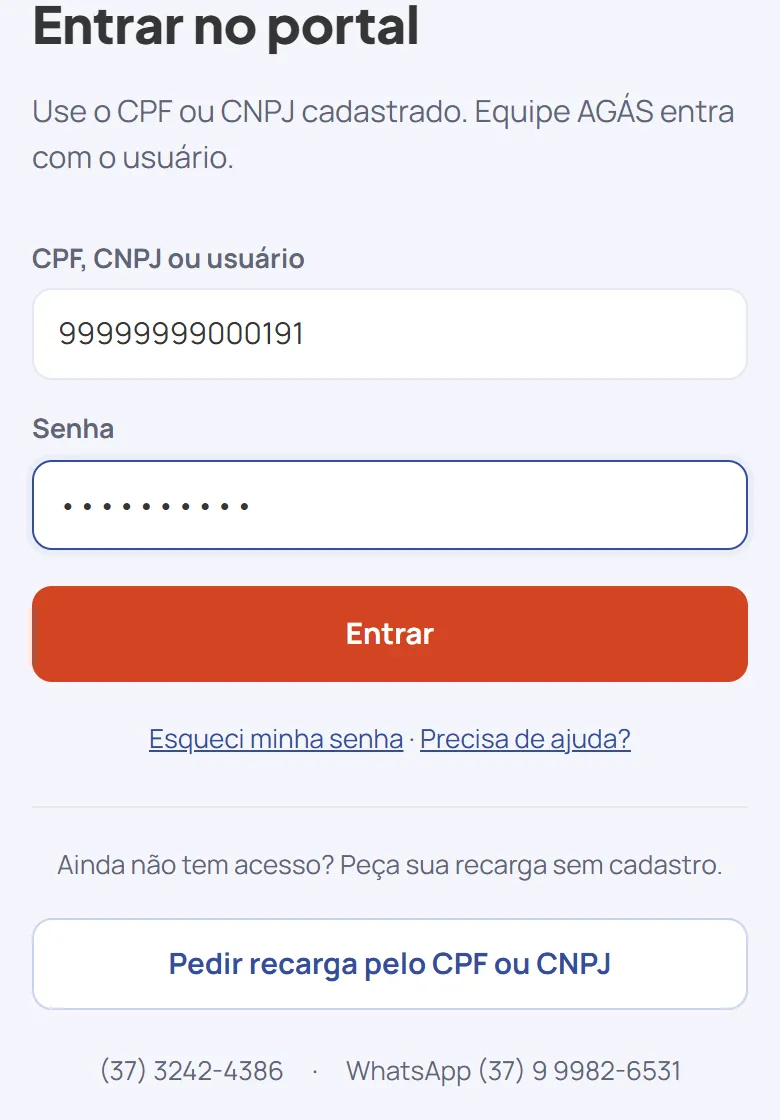 Digite a senha provisória no campo Senha.