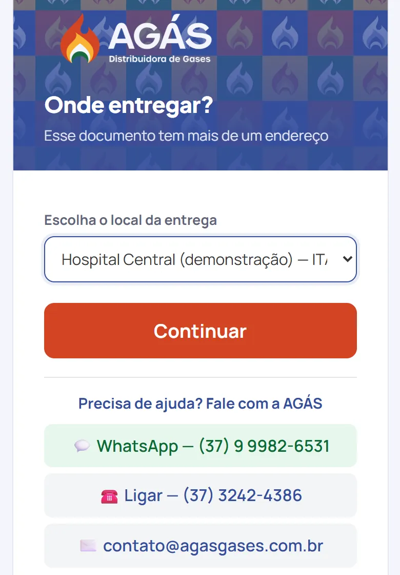 O documento tem mais de um endereço? Escolha onde entregar e toque em Continuar.